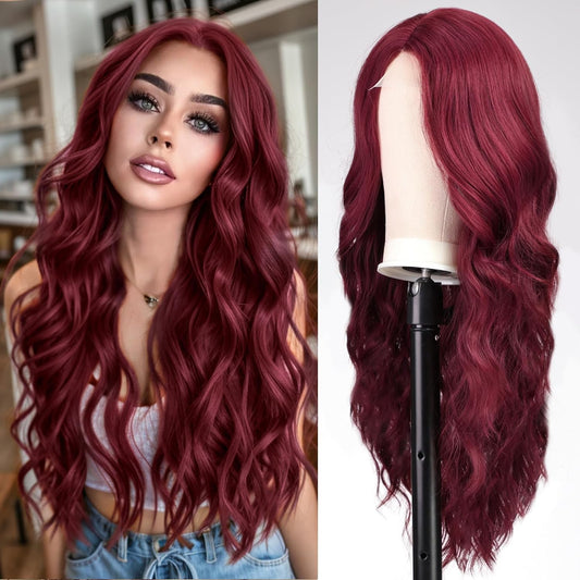 PrimeMart™ BurgundyWig: Peruvian Straight Lace Frontal Wig in 99J Burgundy