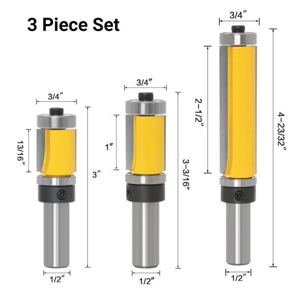 PrimeMart™ Template & Flush Trim Double Bearing Router Bits - 1/2" Shank